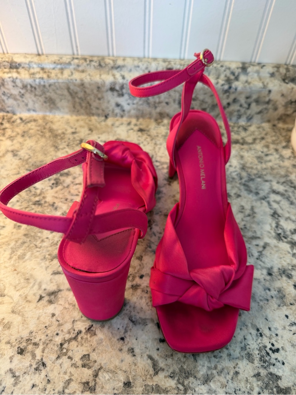 ANTONIO MELANI Hot Pink Knotted Ankle-Strap Block Heels Fuchsia - Picture 5 of 7